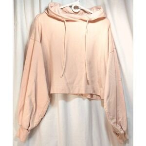 ZENANA‎ Hoodie Long Sleeve Cropped Top Womens Size XL Blush Pink Bishop Sleeves